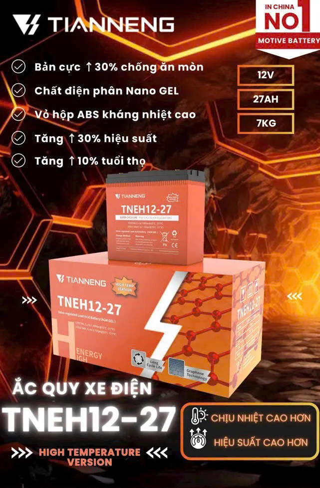 Bộ 4 Bình Ắc Quy Tianneng 12V-27Ah